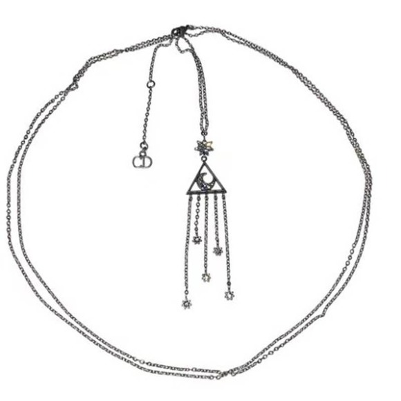 CHRISTIAN DIOR Silver Pendant Lariat Necklace MOON & STARS - Picture 1 of 13